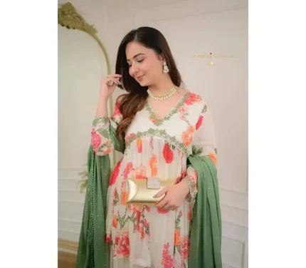 Digital Floral Printed Aliya Cut Gown suit set